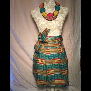 Blue Ankara printed wrap skirt w/ bow